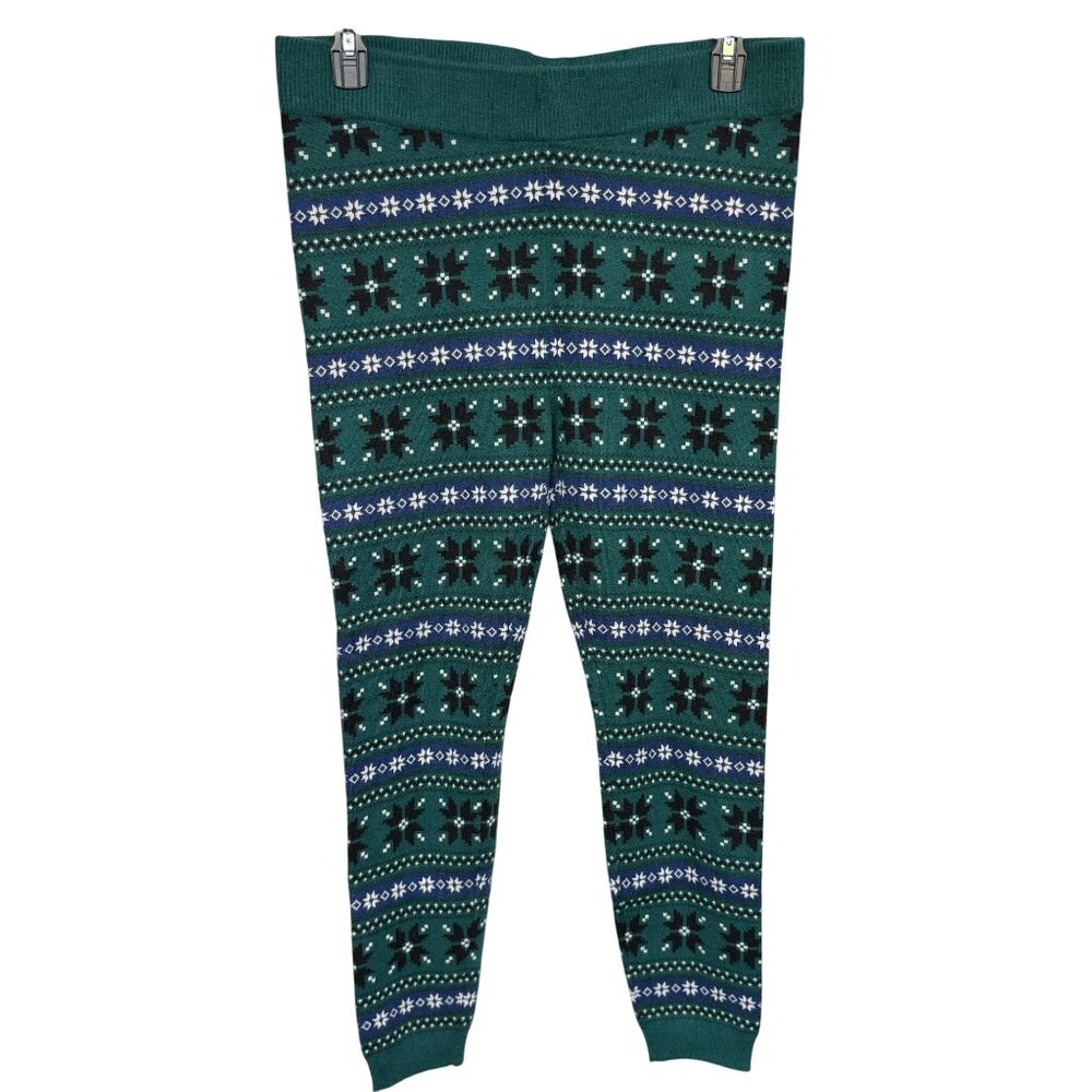Torrid Green Fair Isle Knit Leggings Rayon/Polyester/Nylon Blend Womens Sz 1/XL